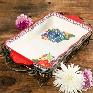 Pioneer Woman Dazzling Dahlias Baker with Rack